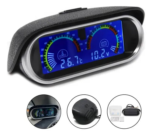 Reloj Medidor de Temperatura y Voltaje 12v 24v LCD